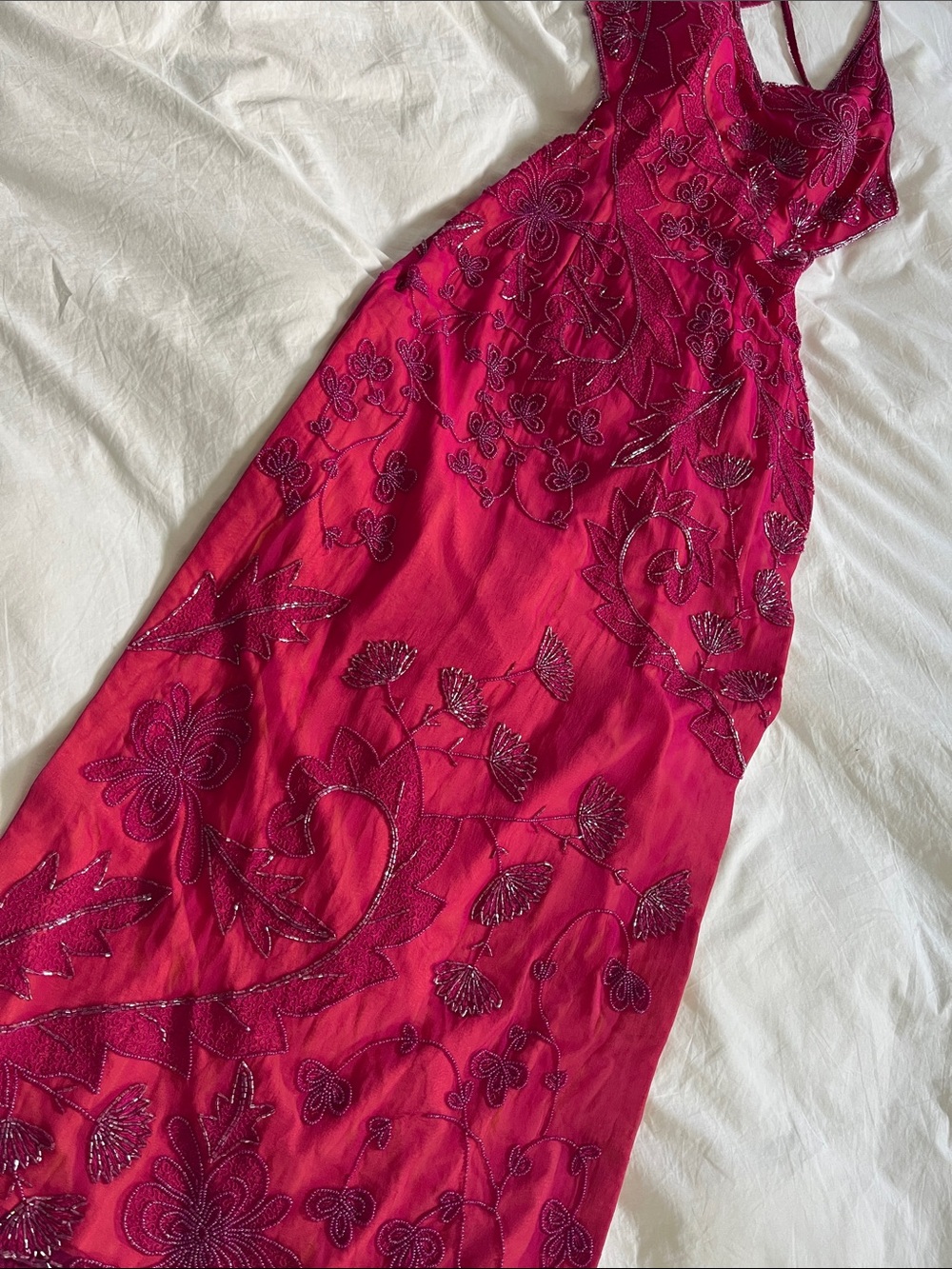 Cache vintage Y2K silk magenta hot pink orange beaded maxi dress open back - Picture 2 of 16